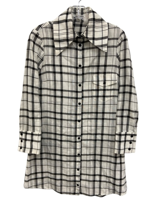 Alice + Olivia Size Medium Black & White Linen Long Sleeve Plaid Collar Dress Black & White / Medium