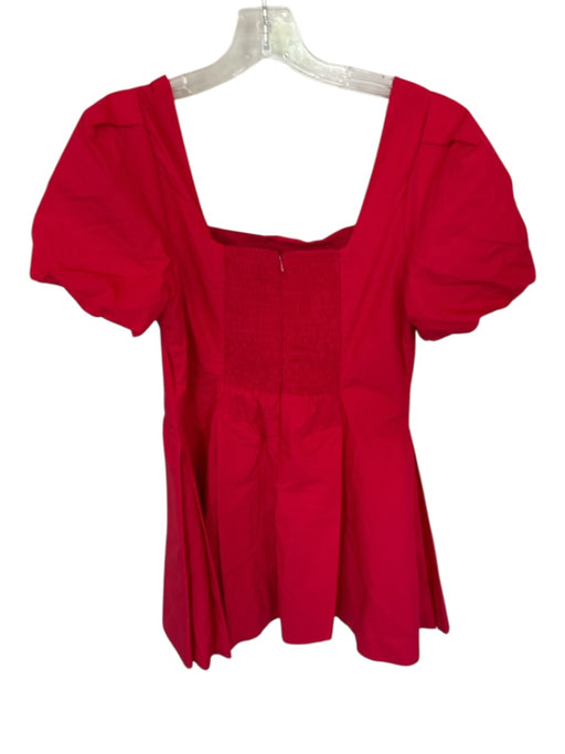 TCEC Size L Red Cotton Blend Puff Sleeve Square Neck Pleated Dress Red / L
