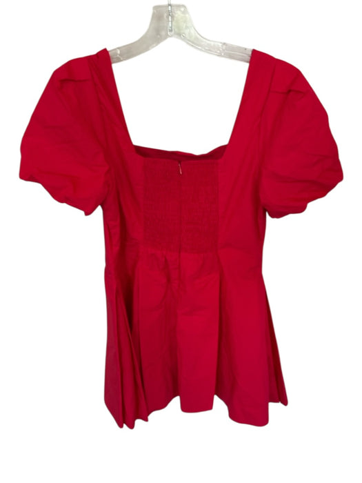 TCEC Size L Red Cotton Blend Puff Sleeve Square Neck Pleated Dress Red / L