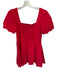 TCEC Size L Red Cotton Blend Puff Sleeve Square Neck Pleated Dress Red / L
