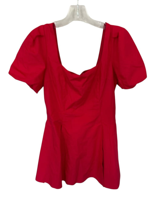 TCEC Size L Red Cotton Blend Puff Sleeve Square Neck Pleated Dress Red / L