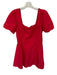 TCEC Size L Red Cotton Blend Puff Sleeve Square Neck Pleated Dress Red / L