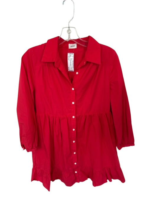 Aureum Size M Red Cotton Blend Button Up Collar Long Sleeve Mini Dress Red / M
