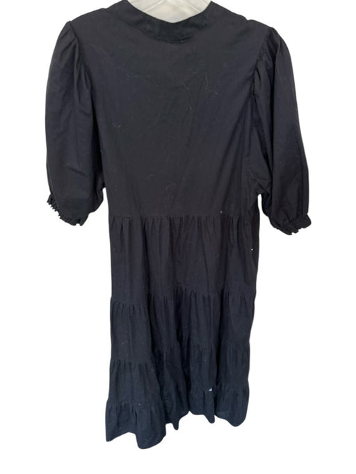 Karlie Size M Black Cotton Blend Quarter Button Puff Sleeve Midi Dress Black / M