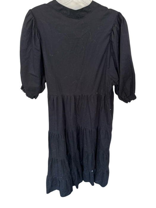 Karlie Size M Black Cotton Blend Quarter Button Puff Sleeve Midi Dress Black / M