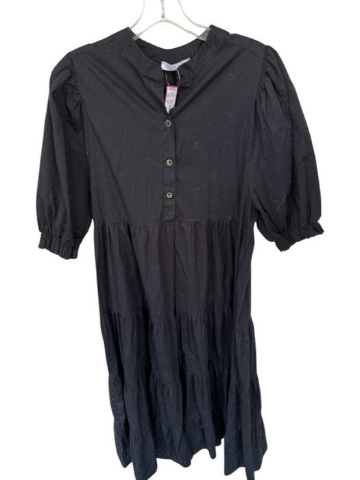 Karlie Size M Black Cotton Blend Quarter Button Puff Sleeve Midi Dress Black / M