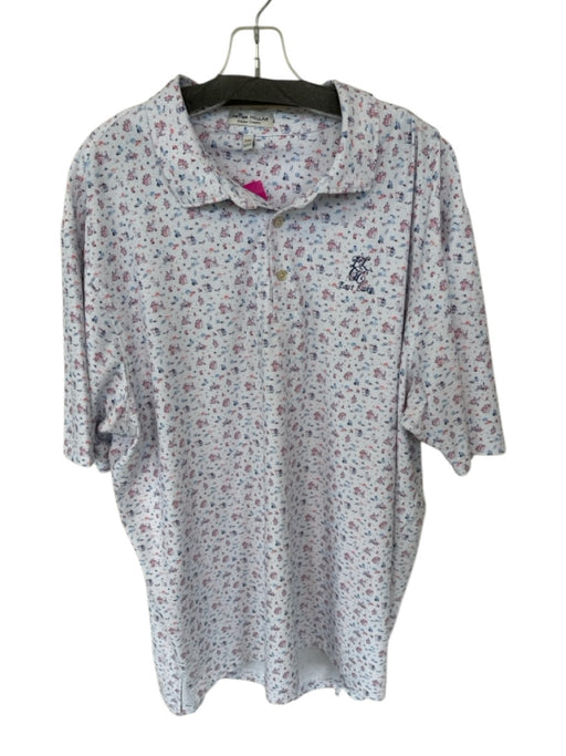 Peter Millar Size XXL Pink & Blue Polyester Drinks Golf Men's Polo Pink & Blue / XXL