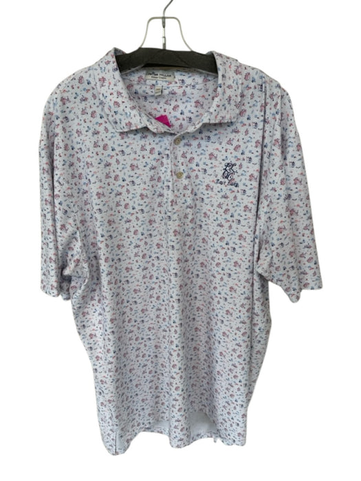 Peter Millar Size XXL Pink & Blue Polyester Drinks Golf Men's Polo Pink & Blue / XXL