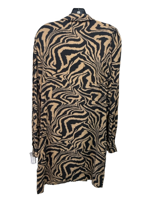 Ganni Size 40 Beige & Black Viscose Abstract Print Collared Button Up Dress Beige & Black / 40