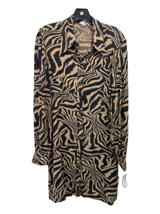 Ganni Size 40 Beige & Black Viscose Abstract Print Collared Button Up Dress Beige & Black / 40