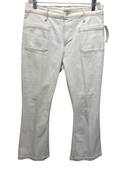 Frame Size 28 Cream White Cotton Denim High Rise Patch Pocket Flare Jeans Cream White / 28