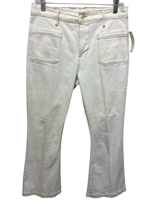 Frame Size 28 Cream White Cotton Denim High Rise Patch Pocket Flare Jeans Cream White / 28