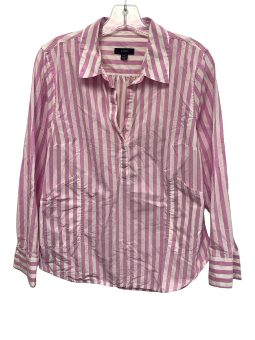 J.Crew Black Label Size M Pink & White Cotton Collar Button Down V Neck Top Pink & White / M