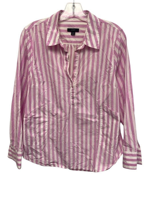 J.Crew Black Label Size M Pink & White Cotton Collar Button Down V Neck Top Pink & White / M