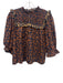 Olivia by Livro Size L Brown & Blue Cotton Back Button Ruffle Accent Top Brown & Blue / L