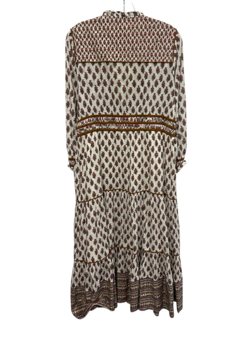 Veronica Beard Size 8 White, Brown, & Multi Cotton Ruffle Trim V Neck Dress White, Brown, & Multi / 8