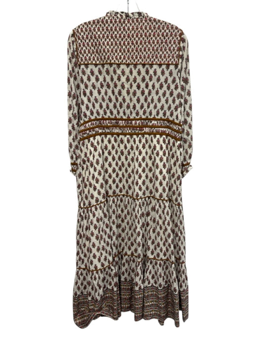 Veronica Beard Size 8 White, Brown, & Multi Cotton Ruffle Trim V Neck Dress White, Brown, & Multi / 8