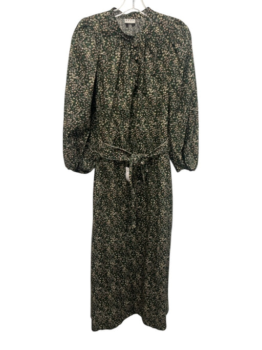 APOF Size L Green, White & Pink Print Cotton Mock Collar Floral design Dress Green, White & Pink Print / L