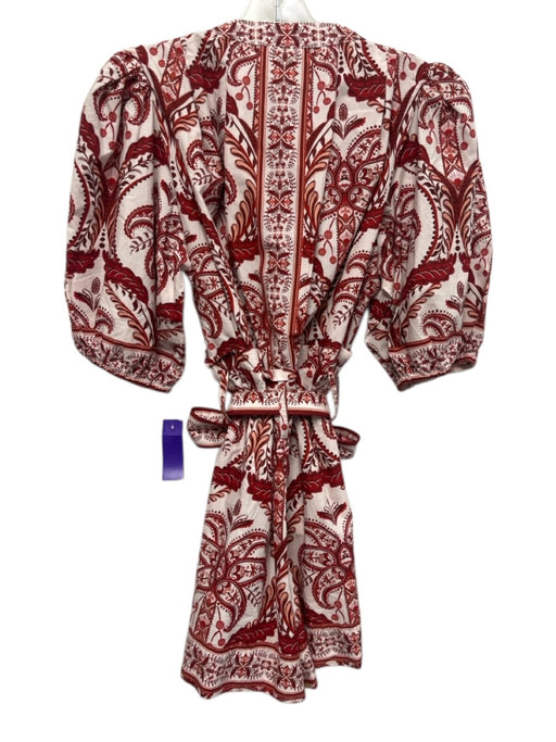 Farm Rio Size L Red, Pink & White Cotton Mock Collar Button Down Romper Red, Pink & White / L