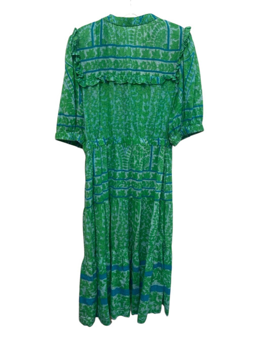 Lola Australia Size M Blue & Green Cotton Gathered Ruffle Neckline Dress Blue & Green / M