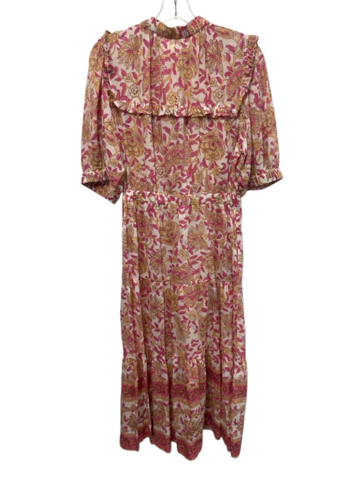 Lola Australia Size M White, Pink, & Orange Cotton Gathered Floral Print Dress White, Pink, & Orange / M
