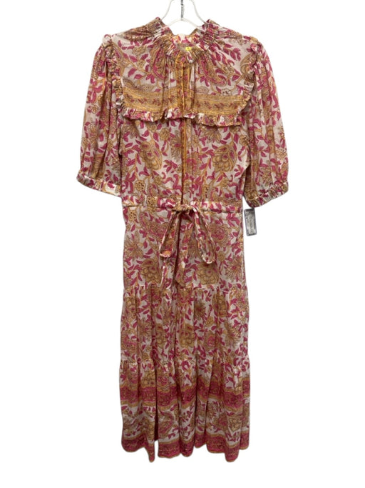 Lola Australia Size M White, Pink, & Orange Cotton Gathered Floral Print Dress White, Pink, & Orange / M