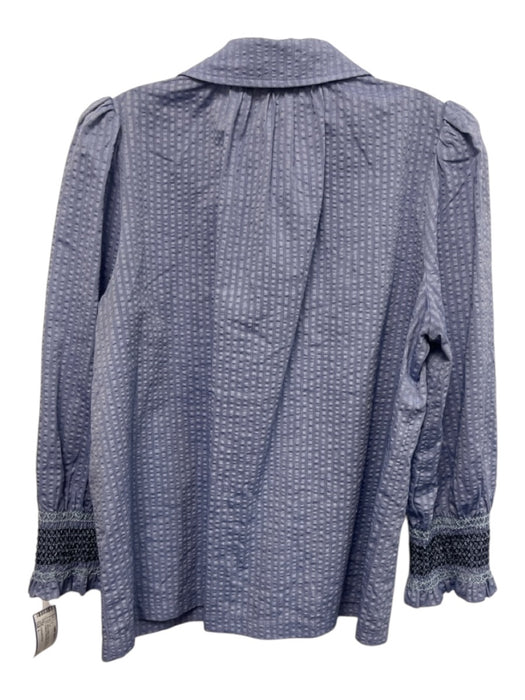 Pomander Place Size L Blue & Black Cotton Collar Neck Front Buttons Top Blue & Black / L