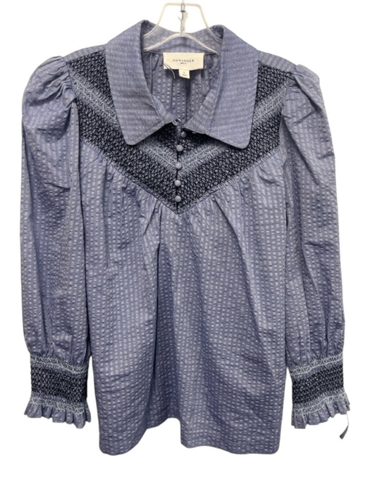 Pomander Place Size L Blue & Black Cotton Collar Neck Front Buttons Top Blue & Black / L