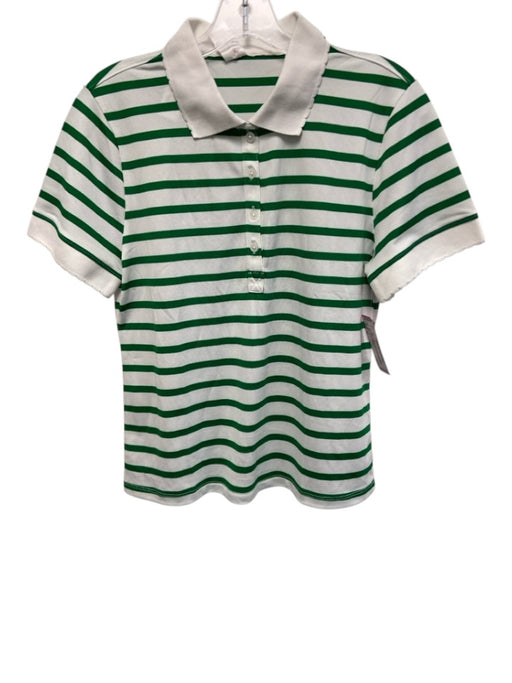J. Crew Size M White & Green Polyester Blend Striped scallop trim Polo Top White & Green / M