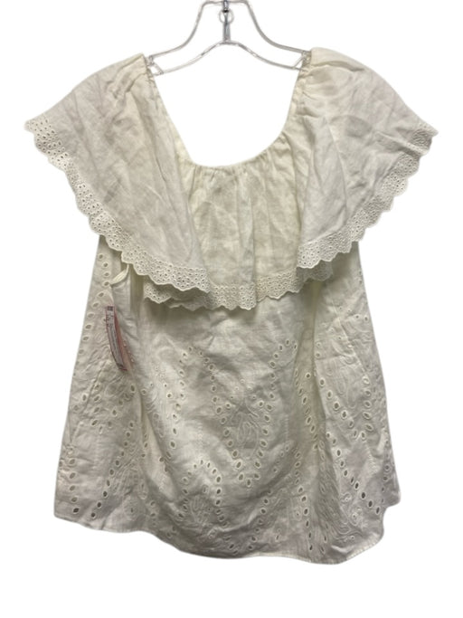 AYR Size M White Linen Ruffle Eyelet Lace Layered V Neck Top White / M