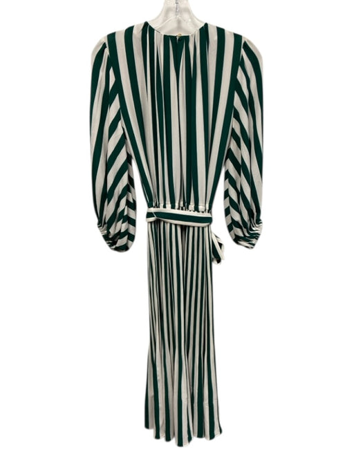 AYR Size S White & Green Polyester Blend Striped Long Puff Sleeve Dress White & Green / S