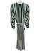 AYR Size S White & Green Polyester Blend Striped Long Puff Sleeve Dress White & Green / S