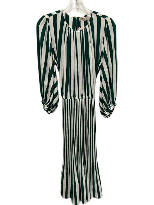 AYR Size S White & Green Polyester Blend Striped Long Puff Sleeve Dress White & Green / S
