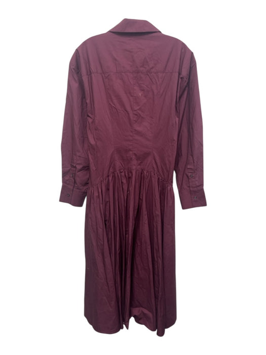Anthropologie Size M Burgundy Cotton Blend Long Sleeve Button Up Maxi Dress Burgundy / M