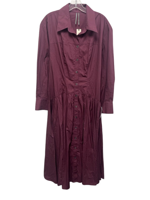Anthropologie Size M Burgundy Cotton Blend Long Sleeve Button Up Maxi Dress Burgundy / M
