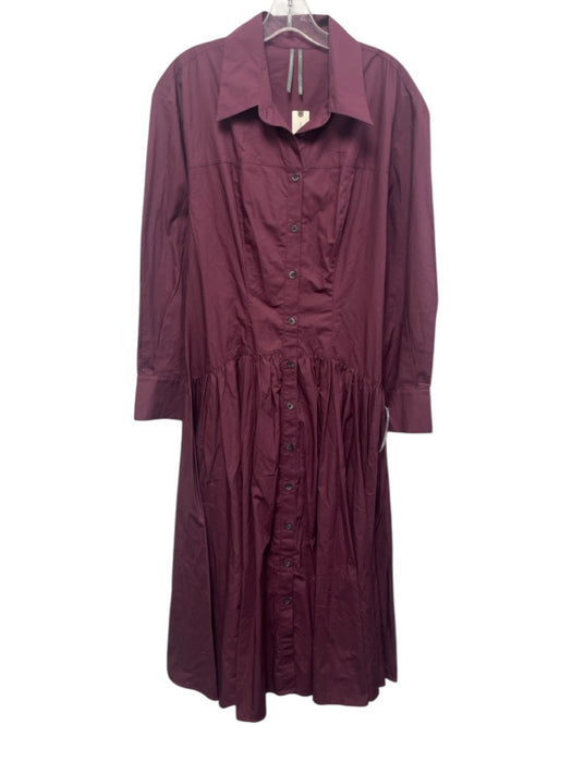 Anthropologie Size M Burgundy Cotton Blend Long Sleeve Button Up Maxi Dress Burgundy / M