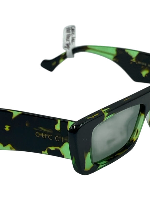 Gucci Green & Black Acetate Tortoise shell Mirrored Rectangle Sunglasses Green & Black