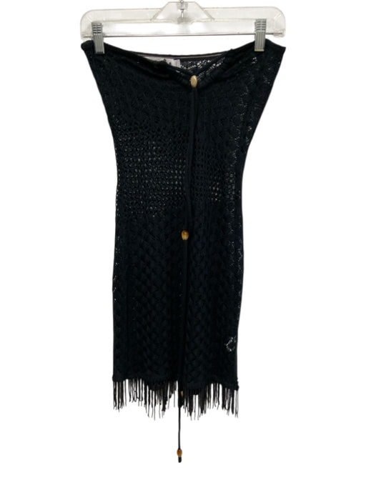 I.AM.GIA Size S Black Acrylic Crochet Knit Halter Tie Beaded Fringe Mini Dress Black / S