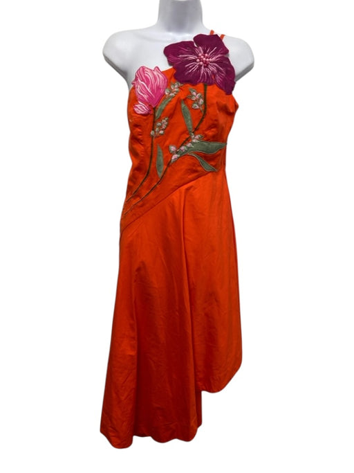 Anthropologie Size xs / 2 Orange, Green & Pink Cotton Blend Beaded Detail Dress Orange, Green & Pink / xs / 2