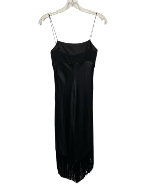 Cinq a Sept Size 0 Black Triacetate & Silk Spaghetti Strap Fringe Detail Dress Black / 0