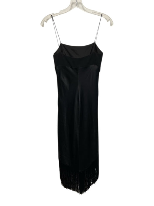 Cinq a Sept Size 0 Black Triacetate & Silk Spaghetti Strap Fringe Detail Dress Black / 0