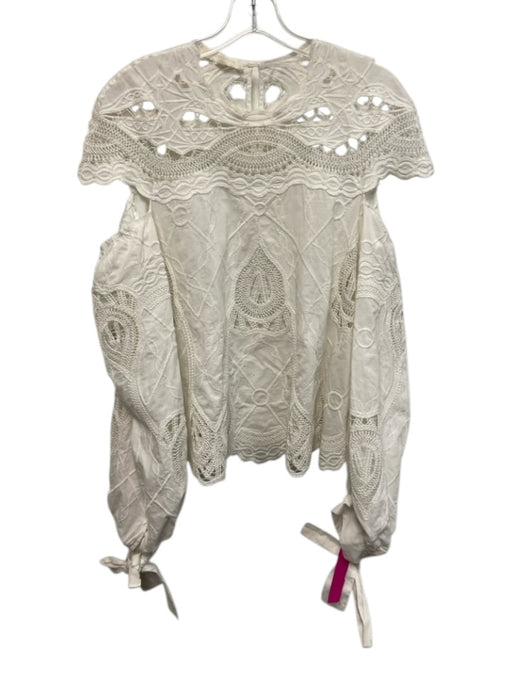 Jonathan Simkhai Size Est L White Cotton Long Sleeve Cut Out Crochet Lace Top White / Est L