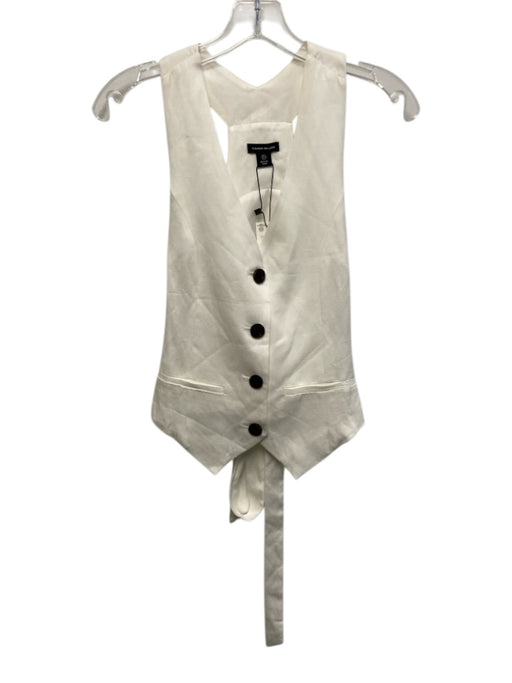 Karen Millen Size s / 4 White & Brown Viscose Blend Sleeveless Button Down Top White & Brown / s / 4