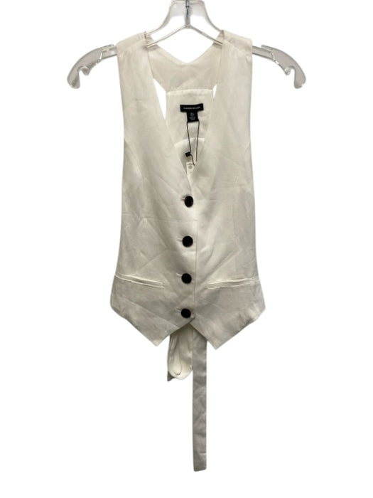 Karen Millen Size s / 4 White & Brown Viscose Blend Sleeveless Button Down Top White & Brown / s / 4