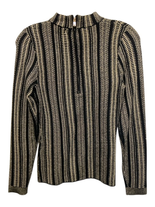 Reiss Size XS Black & Gold Viscose & Polyamide Metallic Thread Long Sleeve Top Black & Gold / XS