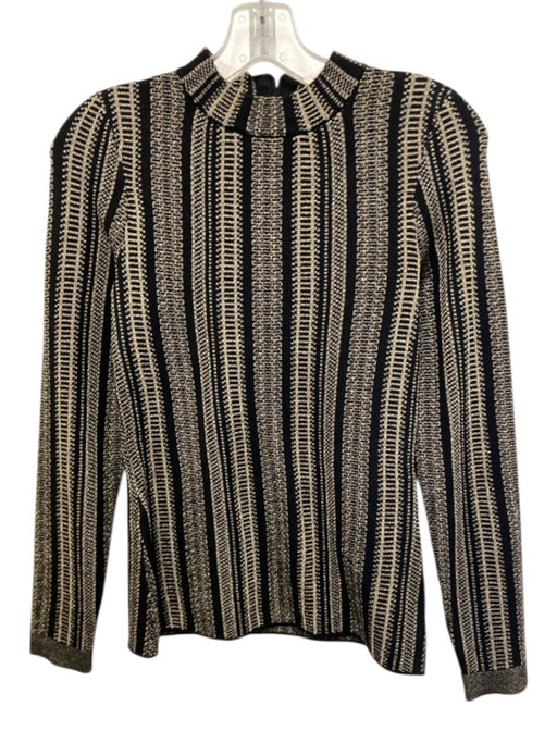 Reiss Size XS Black & Gold Viscose & Polyamide Metallic Thread Long Sleeve Top Black & Gold / XS