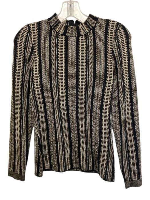Reiss Size XS Black & Gold Viscose & Polyamide Metallic Thread Long Sleeve Top Black & Gold / XS