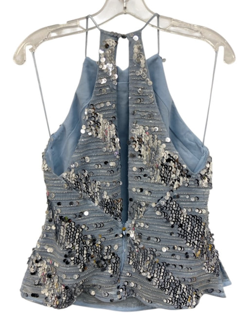 Karen Millen Size 4 Blue Polyester Blend Sleeveless Back Zip & Clasps Sequin Top Blue / 4