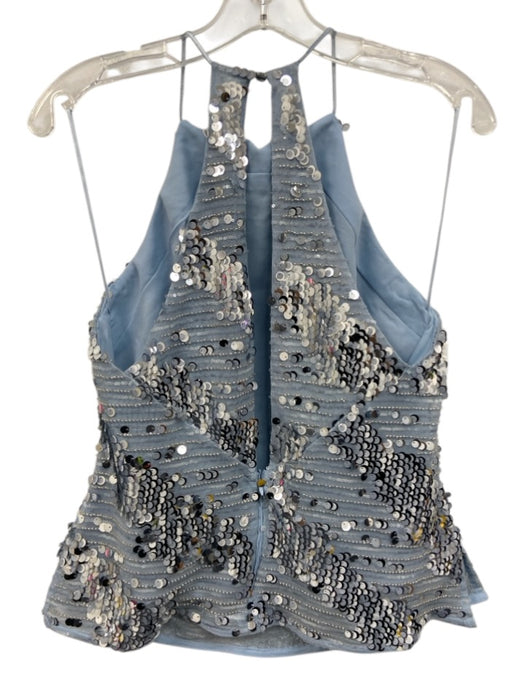 Karen Millen Size 4 Blue Polyester Blend Sleeveless Back Zip & Clasps Sequin Top Blue / 4
