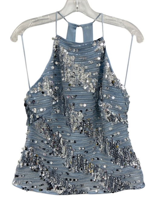 Karen Millen Size 4 Blue Polyester Blend Sleeveless Back Zip & Clasps Sequin Top Blue / 4